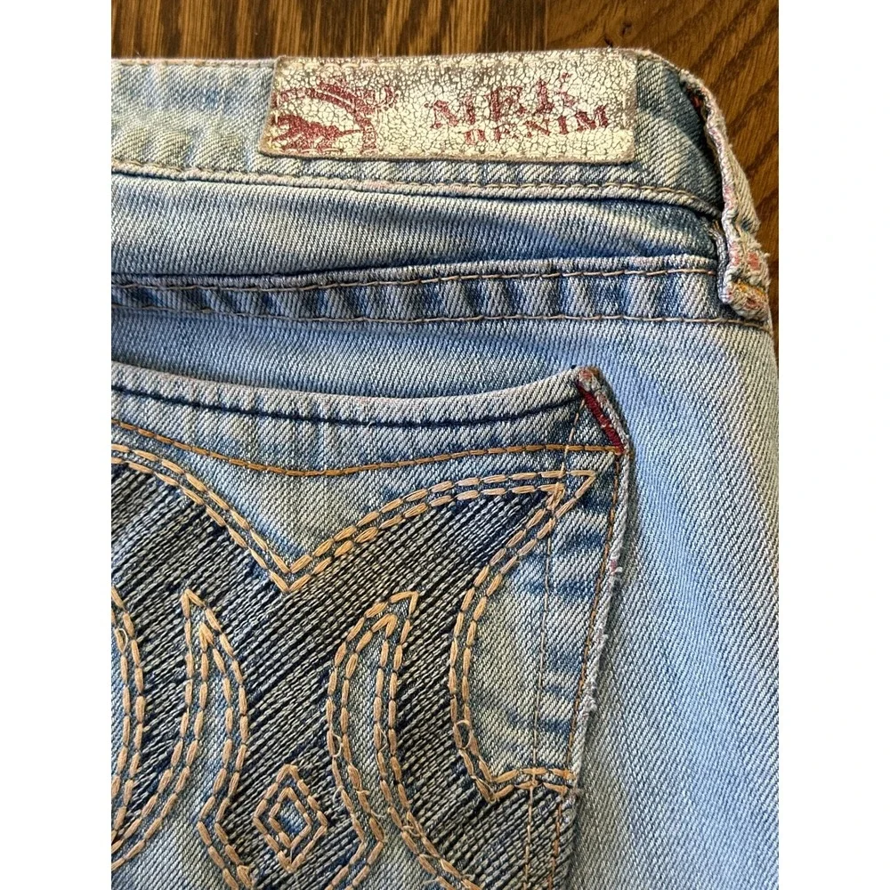 Y2K MEK DNM Cypress Bootcut Flare Jeans Distressed Faded 38x33 Embroidered